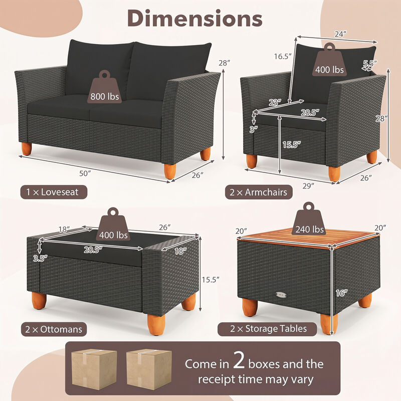 7-Piece Black Patio Furniture Set PE Rattan Sofa with Armchairs and Table image number 5