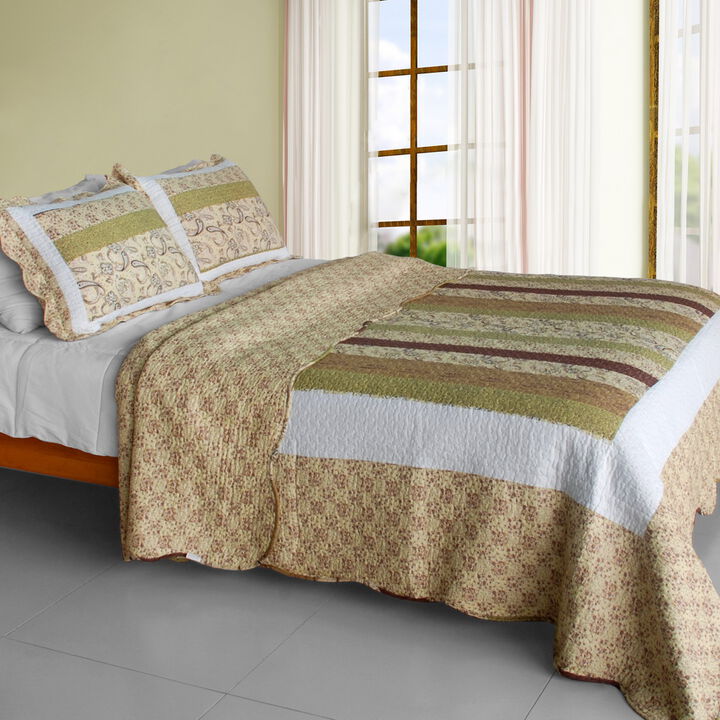 Cotton Vermicelli Quilted Printed Quilt Set 3 Piece Queen Size Soft Bed Cover Set