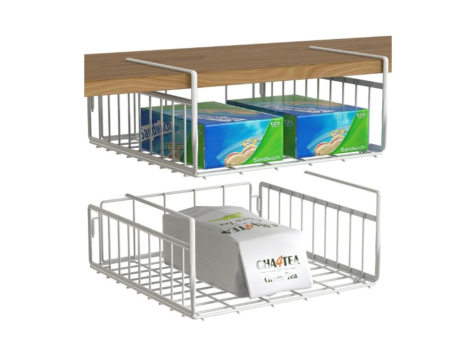 Under Shelf Basket &ndash; 2-Pack Space-Saving Storage Organizer for Kitchen Pantry