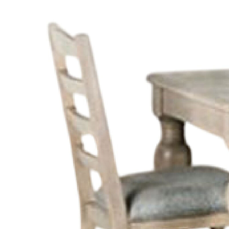 Cherie 7pc Dining Table Set, Turned Legs, 6 Fabric Chairs, Light Brown - Benzara