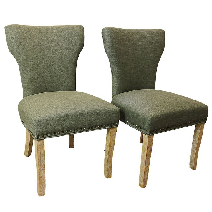 Transitional Jill Side Chair In Green Weave Fabric in Natural 2-Piece Set