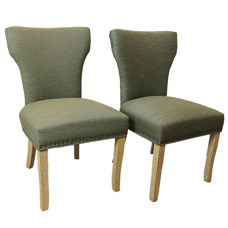 Transitional Jill Side Chair In Green Weave Fabric in Natural 2-Piece Set