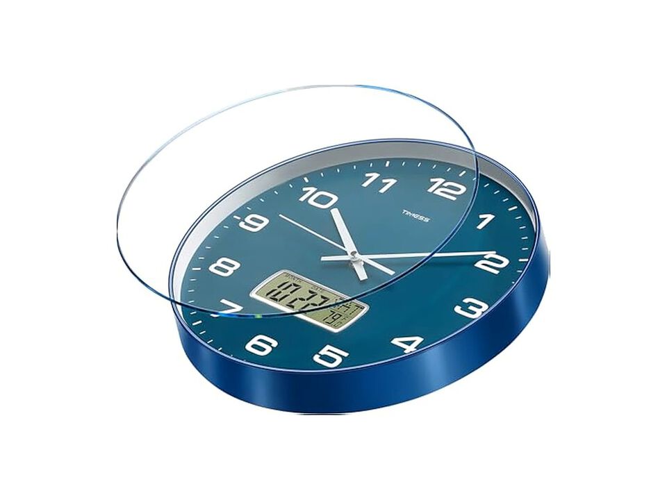 LCD Display Perpetual Calendar Temperature Wall Clock 12 Inch Silent Non Ticking