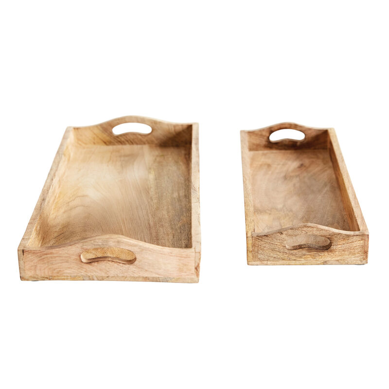 2-Piece Mango Wood Serving Trays with Handles, Natural image number 5