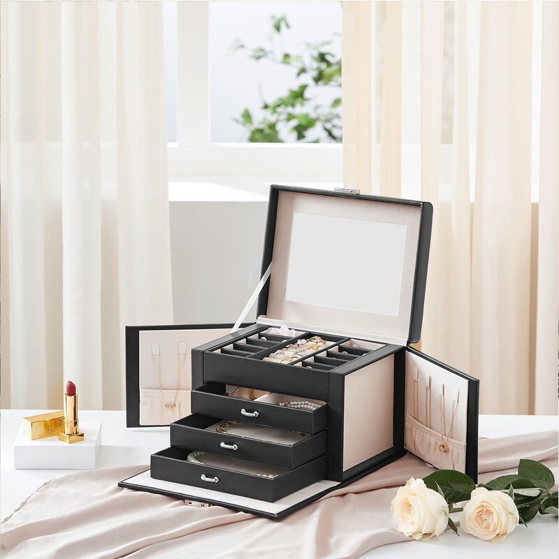 BreeBe Black Jewelry Box with Drawers & Lock
