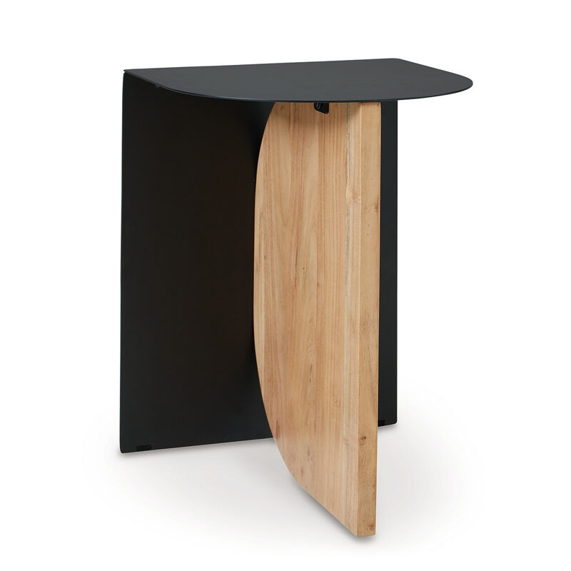 Modern Table, Metal Frame w Solid Wood Base, 16 Inch, Black and Brown