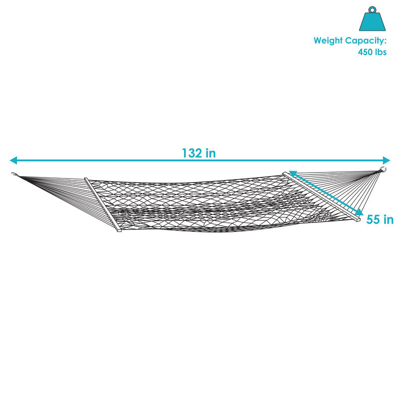 Sunnydaze Large Polyester Rope Hammock with Spreader Bar and Pillow - Brown