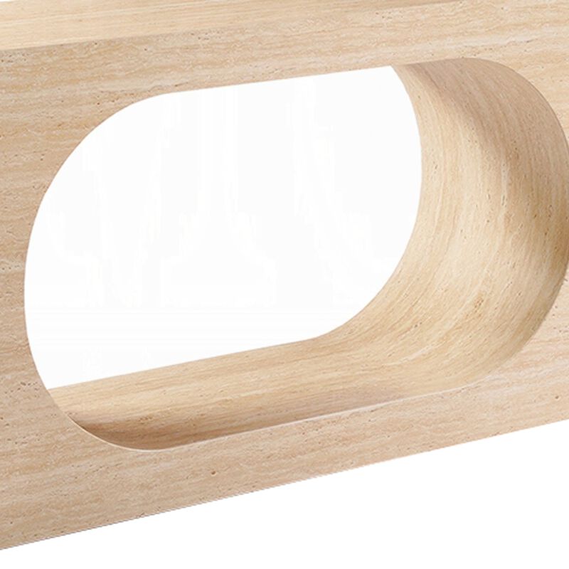 Pia Console Table, Oval Cutout Center, Beige Travertine Stone 59 Inch image number 5