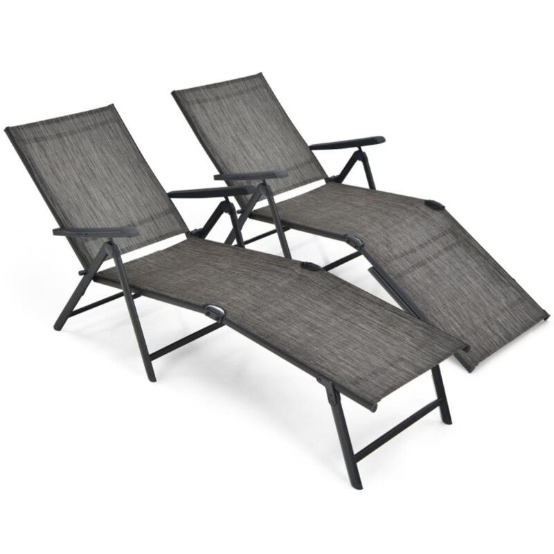 Hivvago 2 Pieces Foldable Chaise Lounge Chair with 2-Position Footrest