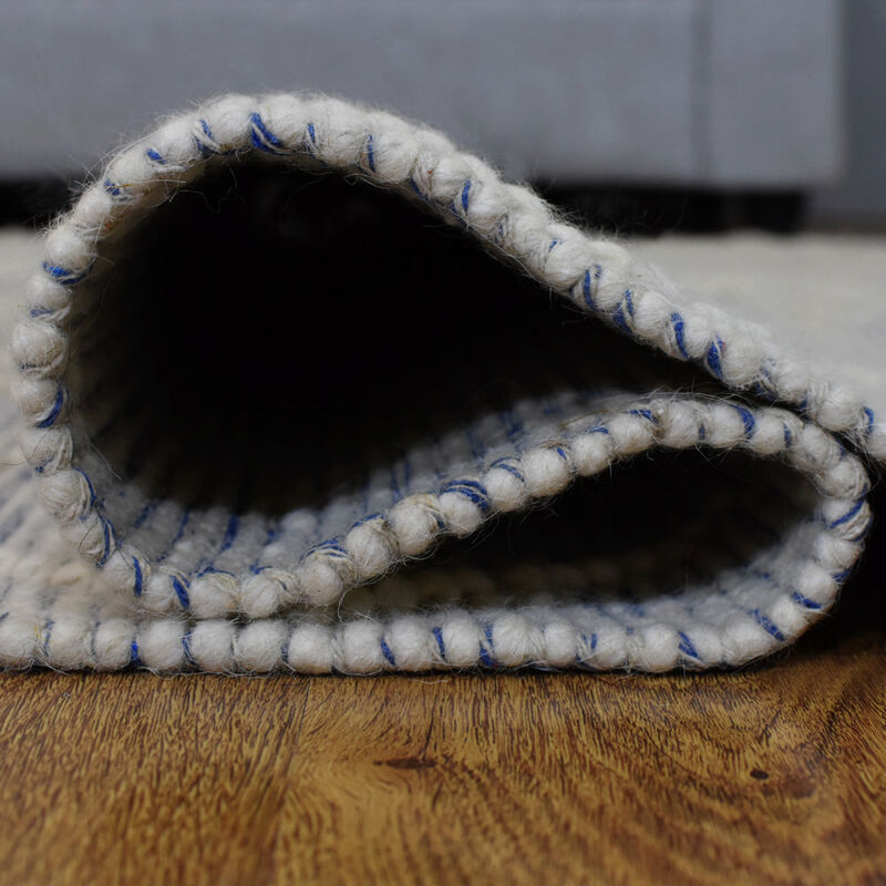 RUGSOTIC CARPETS HAND WOVEN FLAT WEAVE KILIM WOOL & COTTON ECO-FRIENDLY AREA RUGS  - 5'x7'6'', Rectangle Shape, White Blue Color, Contemporary Modern Design, Low Pile  Handmade Area Rugs (DWC001)