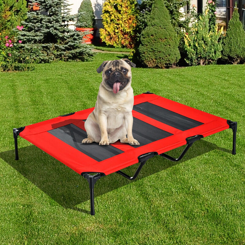Sturdy Pet Lounger: 48"x46" Red Folding Elevated Dog Cot