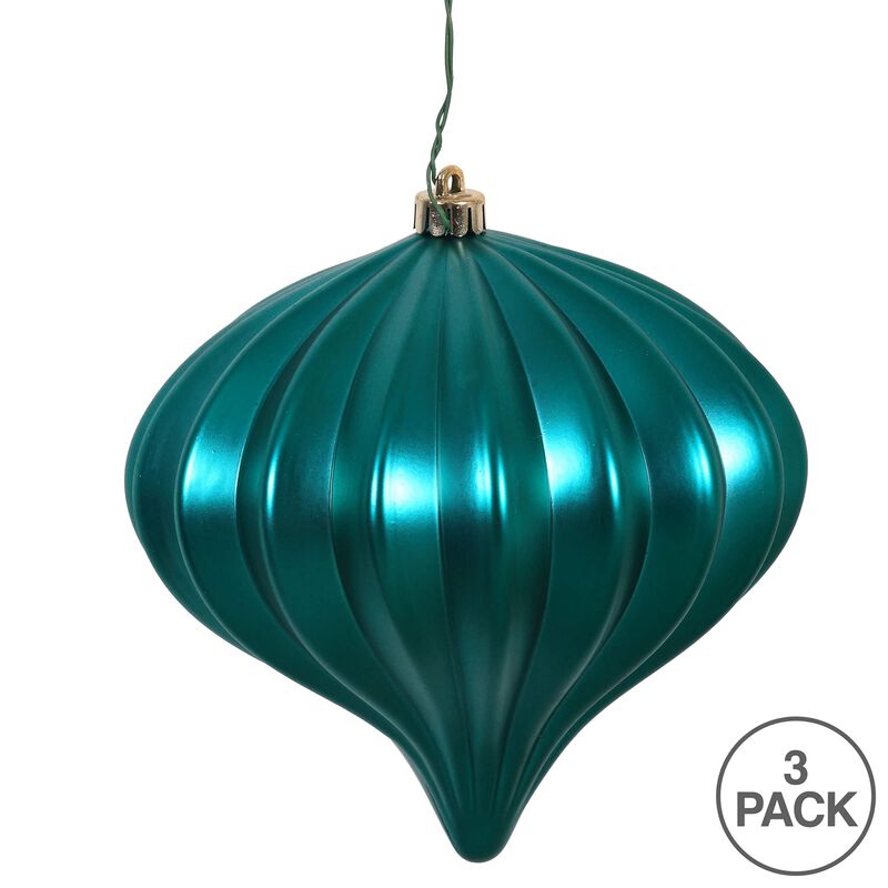 Vickerman 5.7" Teal Matte Onion Christmas Ornament, UV Treated, Set of 3 image number 4
