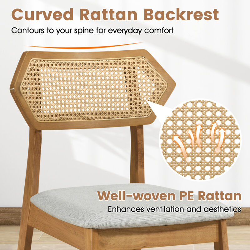 Set of 4 Dining Chairs with Rattan Back for Dining Room and Kitchen image number 6