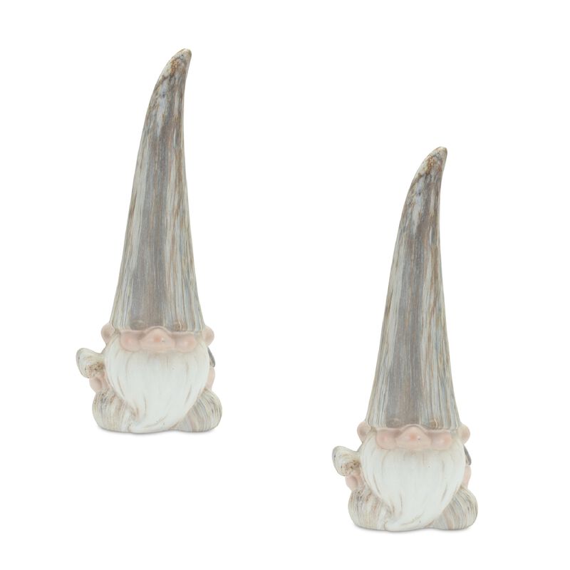 Modern Terra Cotta Gnome Figurine with Marble Finish for Garden Décor, Outdoor Decor, and Landscaping (Set of 2)