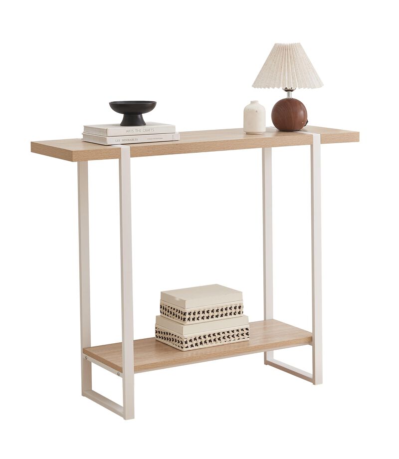 Kings Brand Furniture Harley Console Table for Living Room, Foyer, Corridor & Office (White Frame and Light Brown Panel)