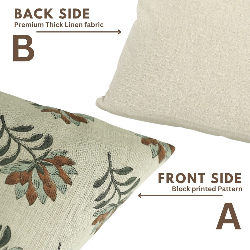 Fabdivine Artisan Linen Throw Brown Pillow Cover Boho Cushioncase with Floral Handblock Print for Sofa, Bed, Couch, Indoor D&eacute;cor, Shehnaaz image number 3
