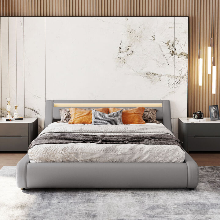 Merax Upholstered Faux Leather Platform Bed Storage Bed