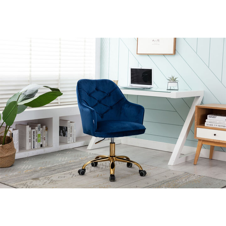 Velvet Swivel Shell Chair for Living Room, Office chair, Modern Leisure ARMCHAIR Navy