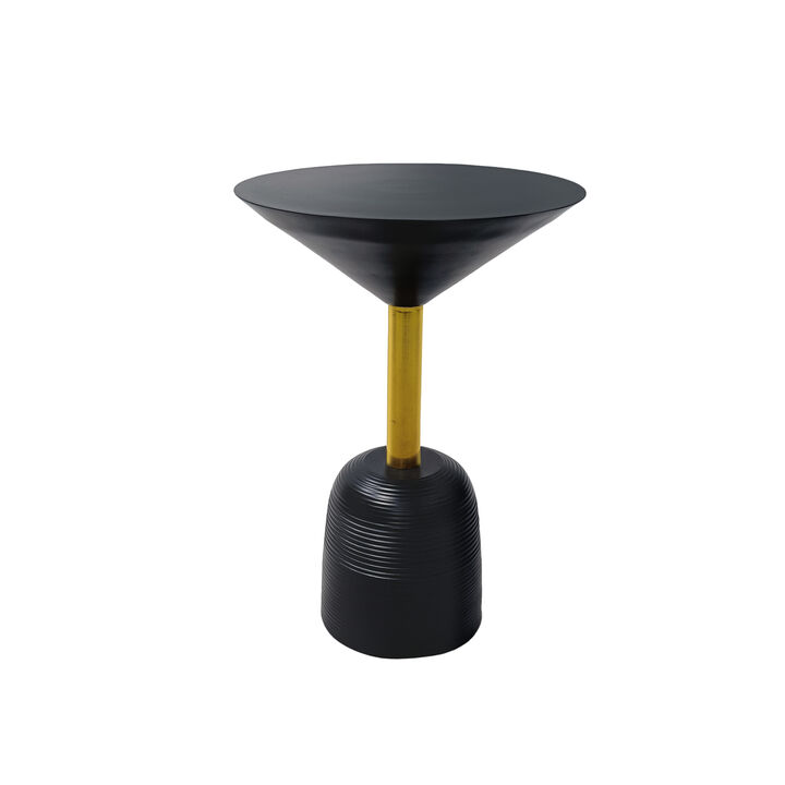 12 Inch Round Cocktail Side End Table, Aluminum Cast Top and Dome Base, Black, Brass