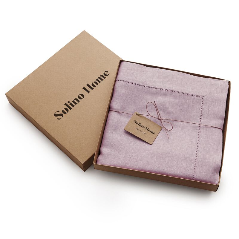 Solino Home Classic Hemstitch 100% Linen Tablecloth &ndash; Handcrafted, Machine Washable, Perfect for Holiday and Everyday Dining