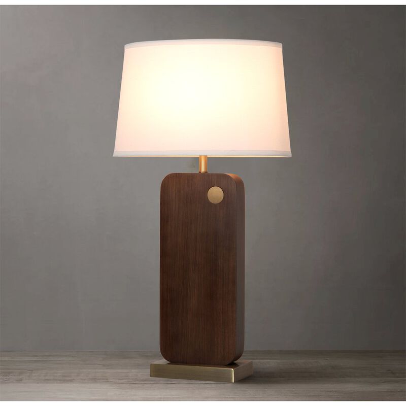 NOVA OF CALIFORNIA Laurel Table Lamp - Ebony Wood Finish, Weathered Brass, White Linen Shade