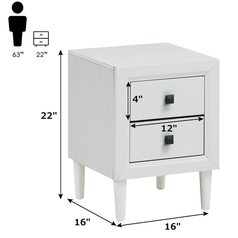 Set of 2 Multipurpose Retro Nightstand with 2 Drawers