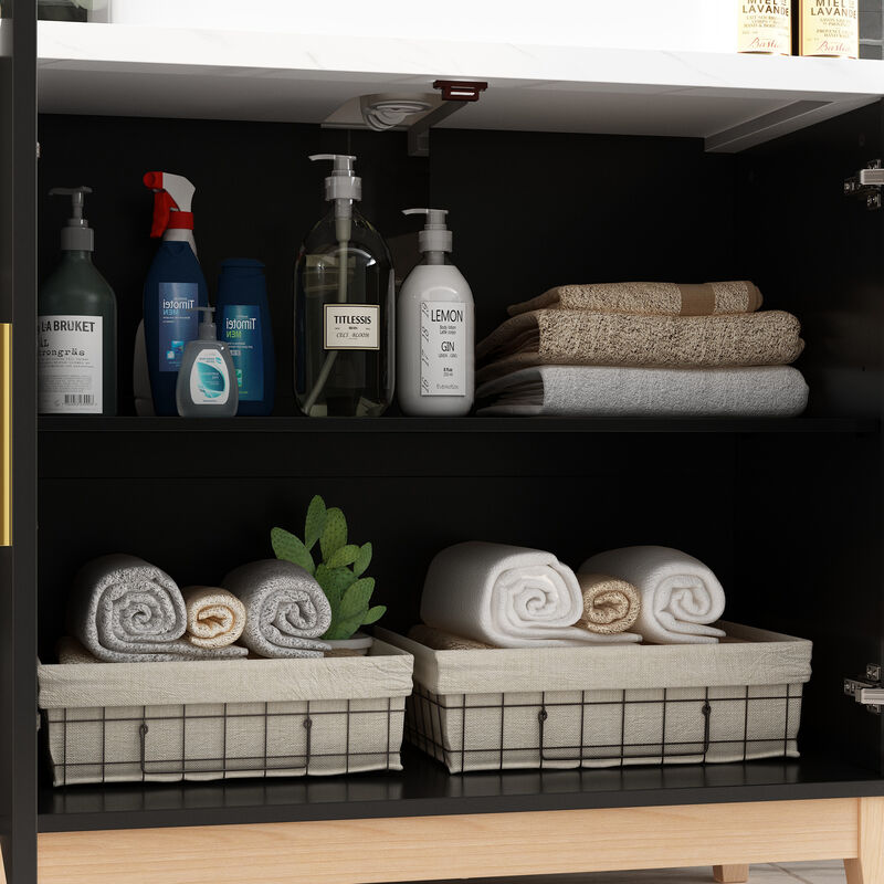 31.6 in. W x 19 in. D x 31.3 in. H in Black Ready to Assemble Free Standing Bathroom Cabinet with Basin without Mirror