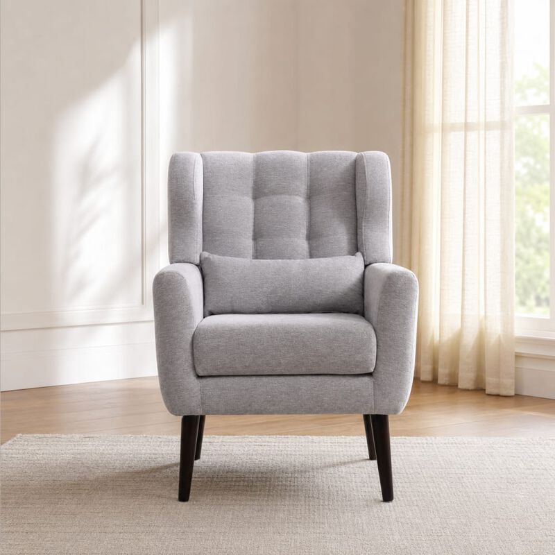 GOODSILO Upholstered Chenille Accent Armchair with Pillow, Comfy Padded Lounge Chair for Small Spaces, Living Room, Bedroom image number 3