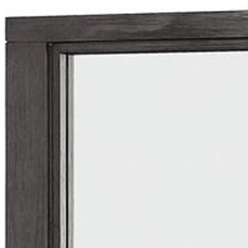 40 Inch Transitional Style Wooden Frame Mirror, Dark Gray - Benzara