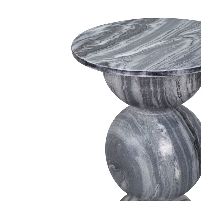 Aura 14" Modern Natural Marble Handmade Stacked Round Pedestal End Table