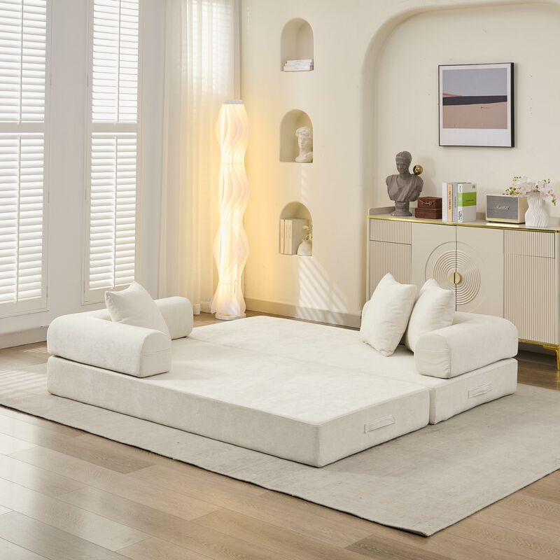 Convertible Folding Mattress Couch, Chenille Floor Sofa with Armrest, Floor Sofa Lounge Couch image number 7