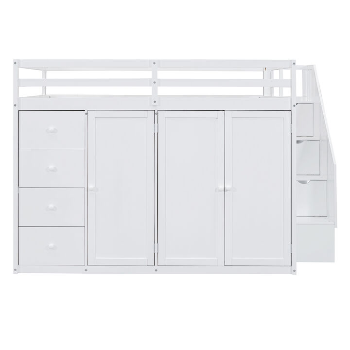 Merax Wood Loft Bed with Built-in Wardrobes