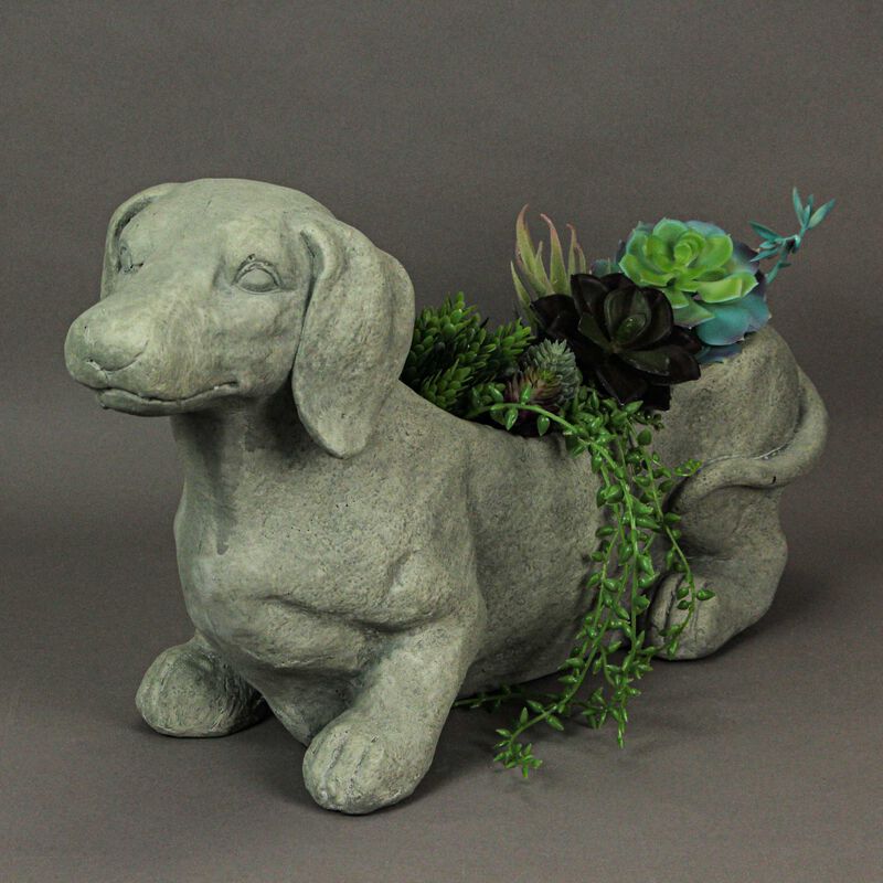 Rustic Distressed Grey Stone Finish Dachshund Dog Indoor Outdoor Planter Pot image number 6