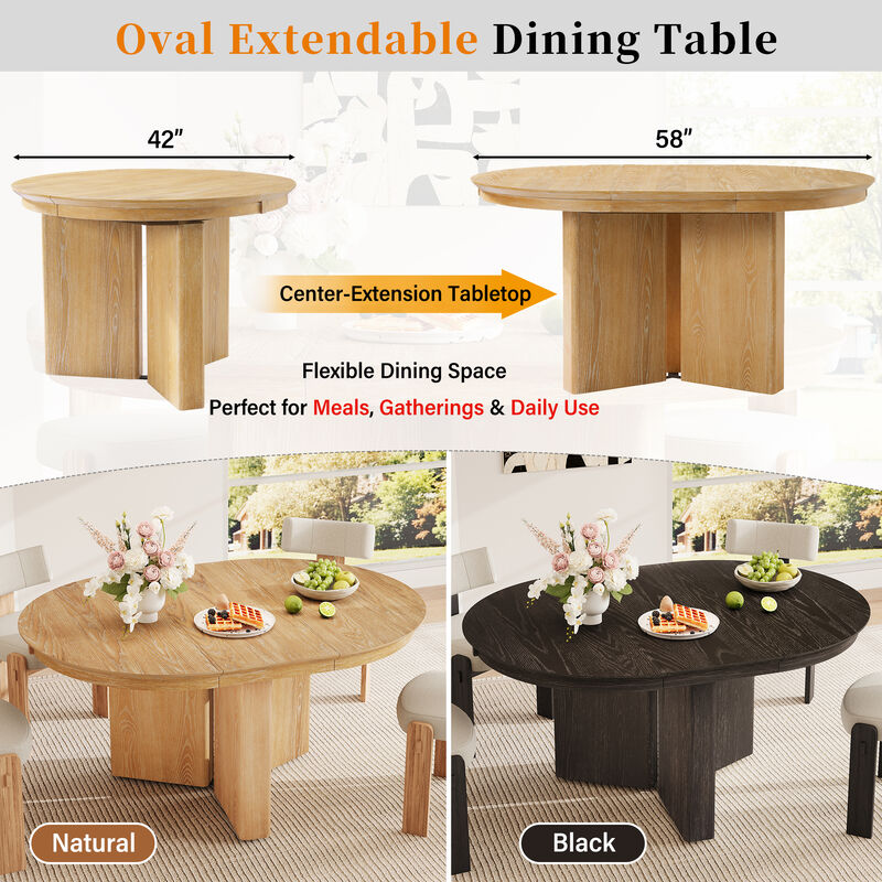 Merax Extendable Oval Dining Table with Pedestal Base & 220lbs Capacity &ndash; Oak Grain Finish image number 4