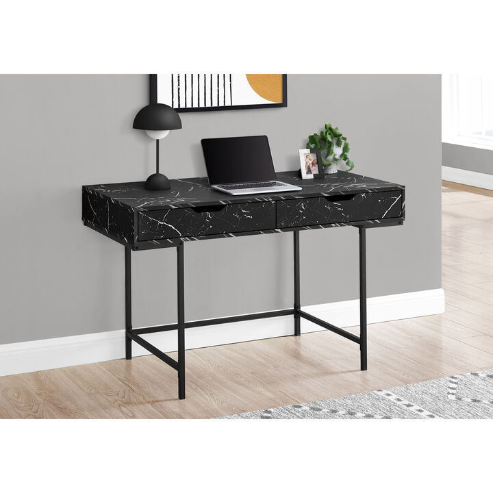 Monarch Specialties I 7552 Computer Desk, Home Office, Laptop, Storage Drawers, 48"L, Work, Metal, Laminate, Black Marble Look, Contemporary, Modern