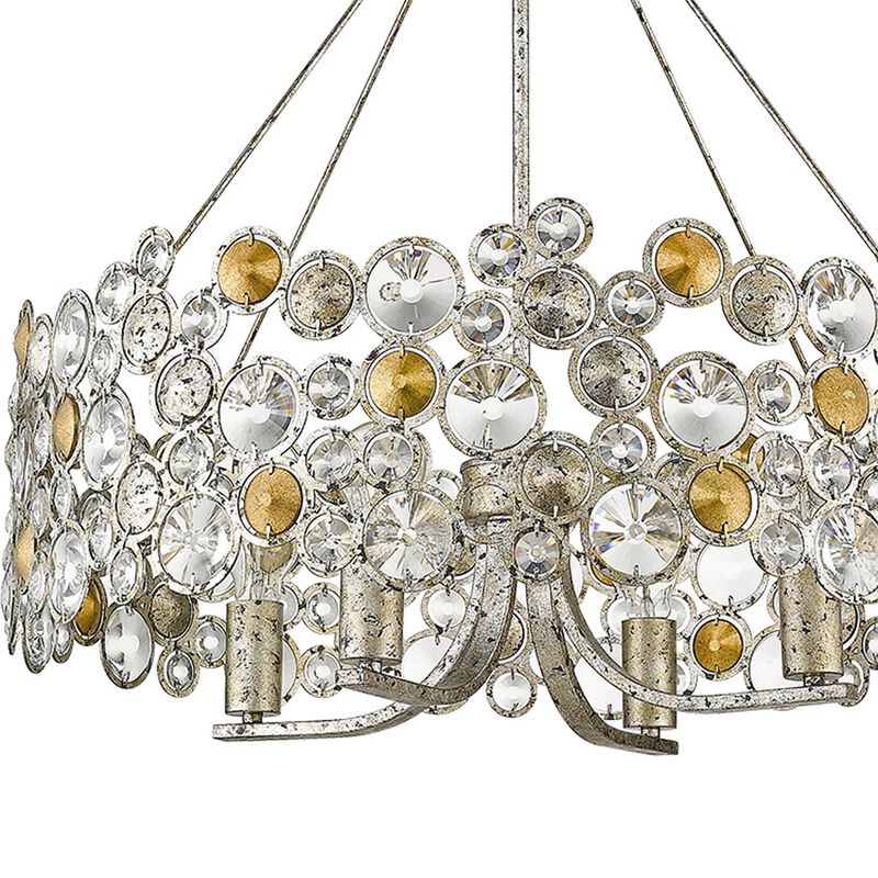 Hivvago Silver Shaded Four Light Metal and Crystals Dimmable Chandelier With Silver Shades