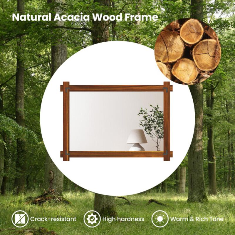 Hivvago Wood Framed Mirror with Acacia Wood Frame and Vintage Rivet Design