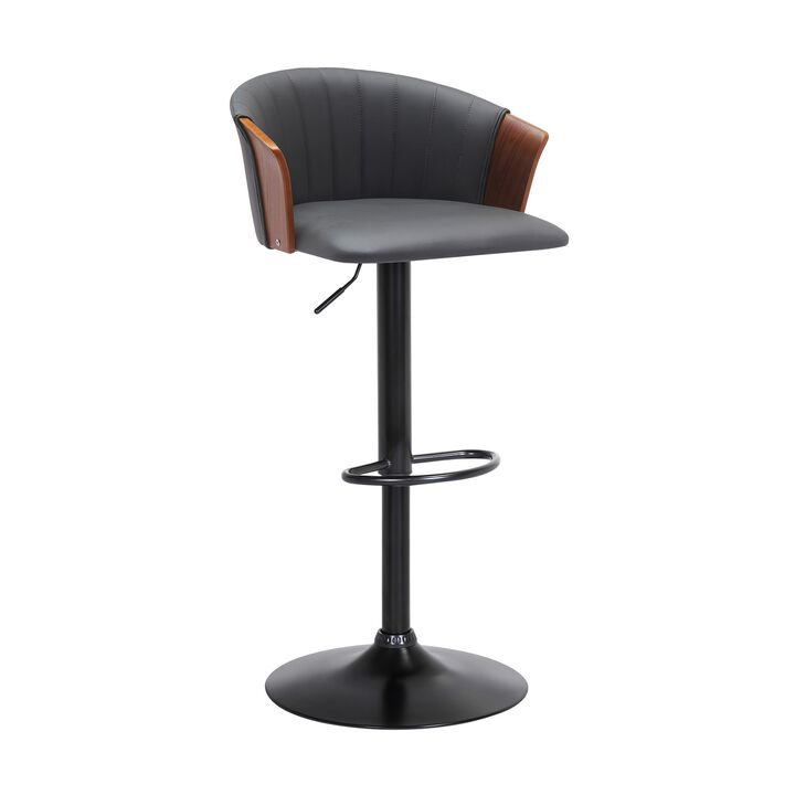 Liz 24-33 Inch Adjustable Height Swivel Barstool Chair, Gray Faux Leather - Benzara