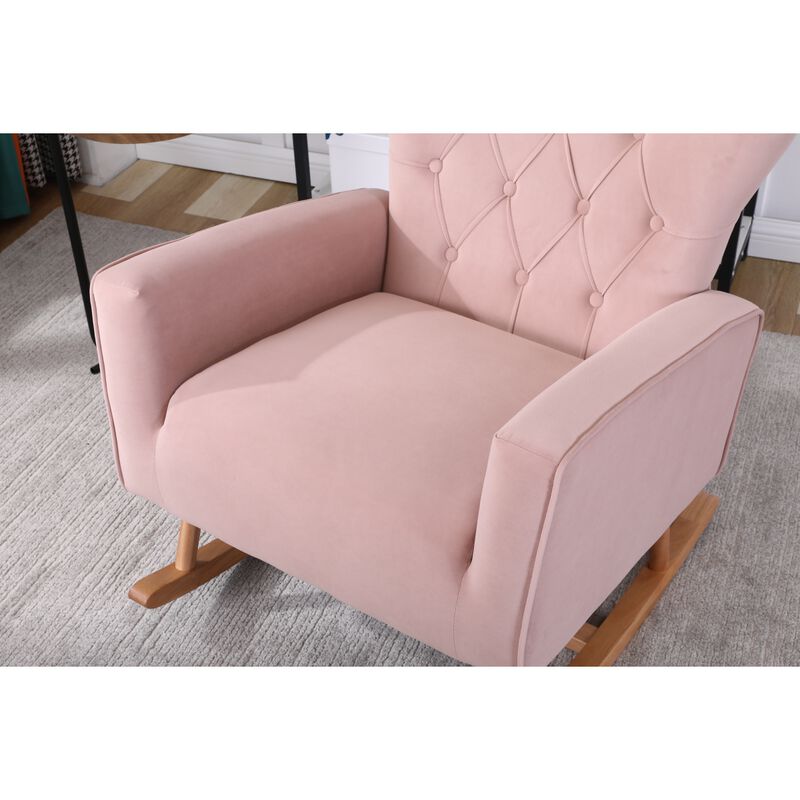 Baby Room High Back Rocking Chair Nursery Chair, Comfortable Rocker Fabric Padded Seat, Modern High Back Armchair