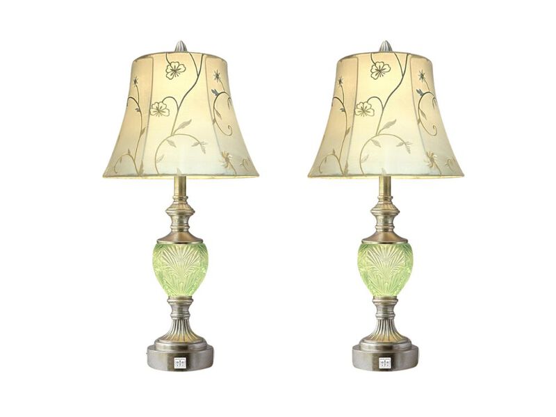 Set of 2 Bedside Table Lamps with Night Light USB Ports Vintage Design image number 0