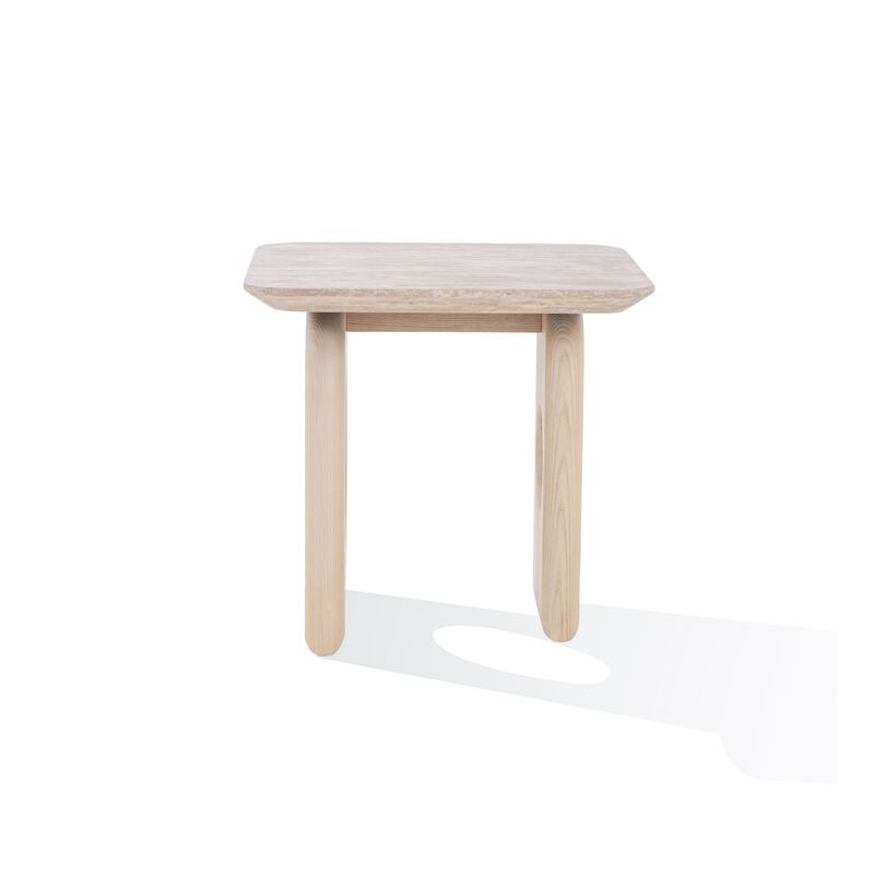 Aky 22 Inch Side End Table, Square Marble Top, Open Frame, Natural Brown image number 2