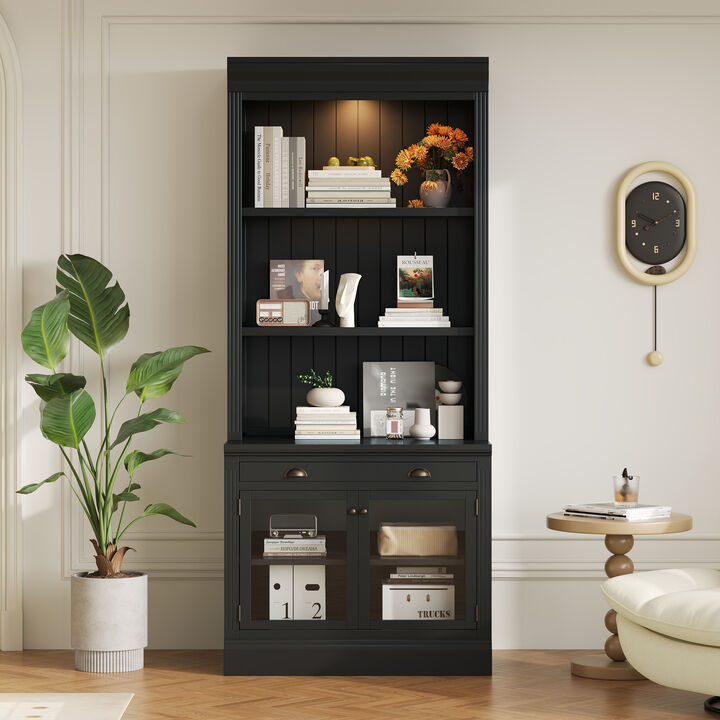 Merax Modern Storage Bookcase with 2 Glass Doors