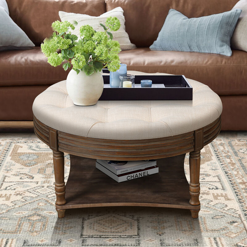 GOODSILO Large Round Waterproof Storage Ottoman Coffee Table with Button Tufted Design image number 3