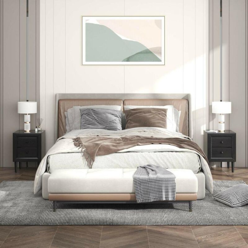 Hivvago 2Pcs Multipurpose Retro Nightstand with 2 Drawers