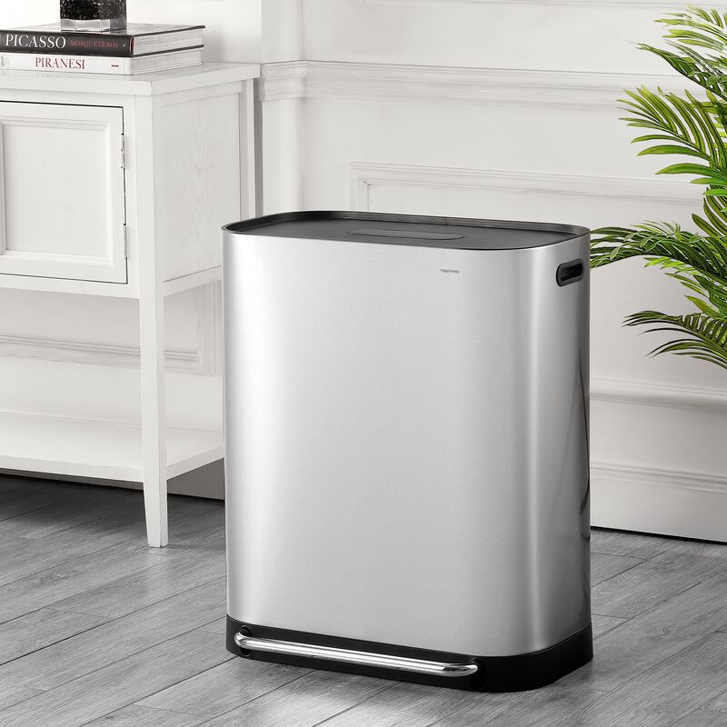 Beni Kitchen Trash/Recycling Double-Bucket Step-Open Trash Can