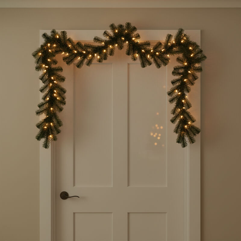 9' x 12" Green Pre-Lit Beaver Pine Artificial Christmas Garland  Clear Lights image number 3