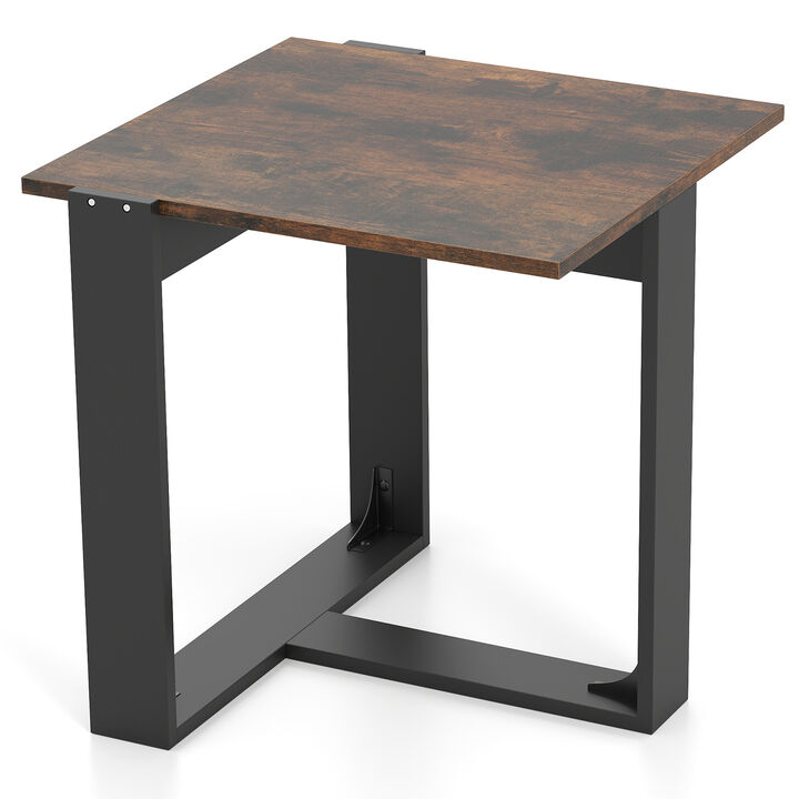 Industrial Style End Table with Durable Metal Frame-Rustic Brown