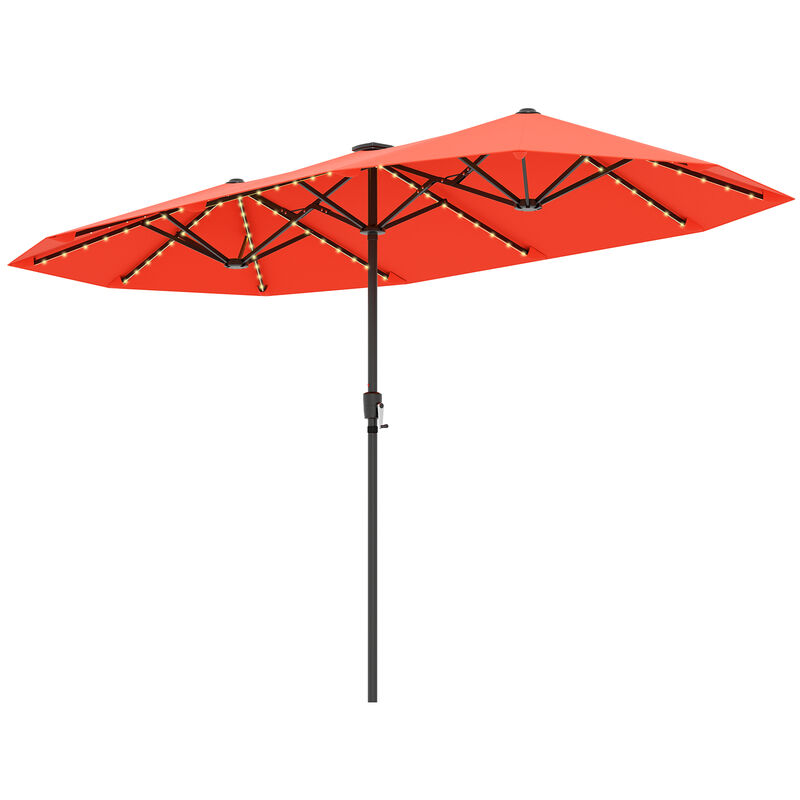 Large Patio Umbrella with LED Solar Lights and Crank Handle