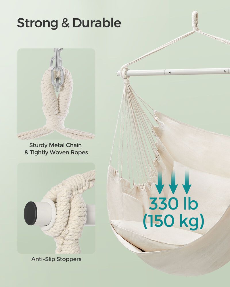 Hanging Hammock Chair with 2 Cushions for Indoor/Outdoor Relaxation
