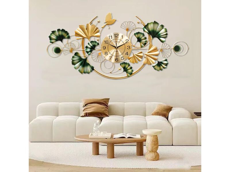 47"x 21" Large 3D Ginkgo Leaf Wall Clock - Silent Non-Ticking Metal Decor for Living Room & Office image number 1